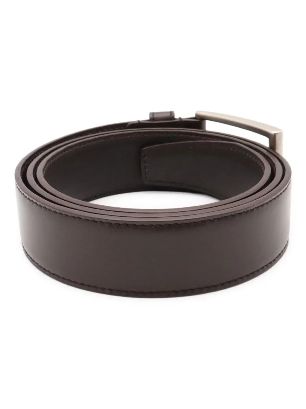 Prada Square Buckle Belt Leather Dark Brown Silver 90